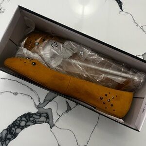 Nine West Camel Yellow Suede Studded Women's Flats, Size 9